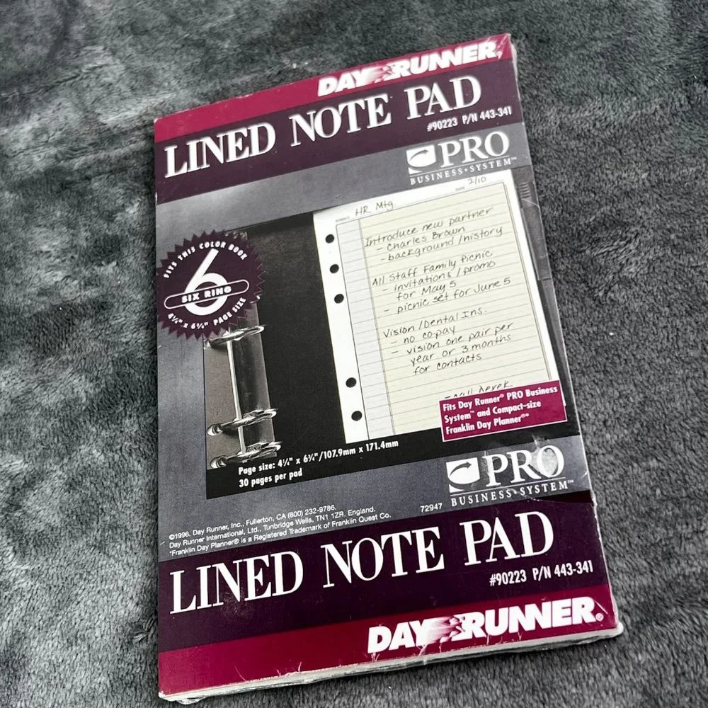 Day Runner Lined Note Pad Pro Business System 6 Ring Page Size 4.25x6.75 NIP